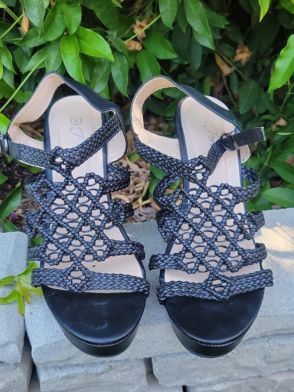 Black Braided 5" Wedge Sandals Sz 8